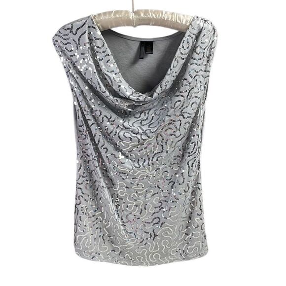 Nue Options Sequin Sleeveless Top Blouse, Gray and Silver, Size Medium - Picture 7 of 7